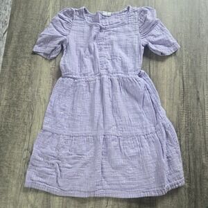 Gap Kids Girls Lavender Purple Metallic Stripe Cotton Gauze Tiered Dress Size 10